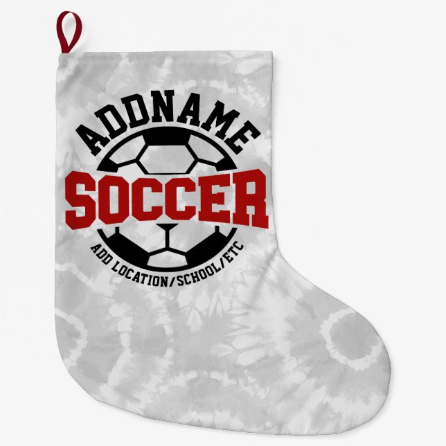 Personalized ADD NAME Soccer Player Team Tie-Dye Large Christmas Stocking (Front)