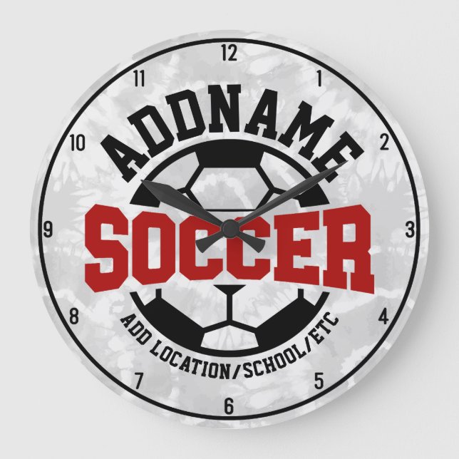 Personalized ADD NAME Soccer Player Team Tie-Dye Large Clock (Front)