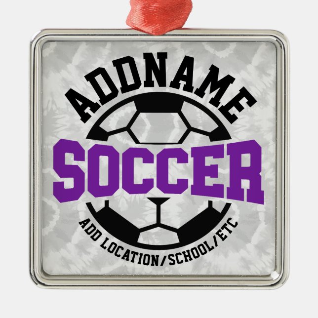 Personalized ADD NAME Soccer Player Team Tie-Dye Metal Ornament (Front)