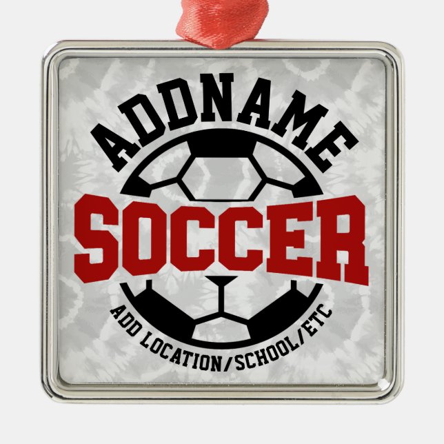 Personalized ADD NAME Soccer Player Team Tie-Dye Metal Ornament (Front)