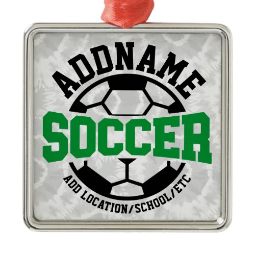 Personalized ADD NAME Soccer Player Team Tie-Dye Metal Ornament