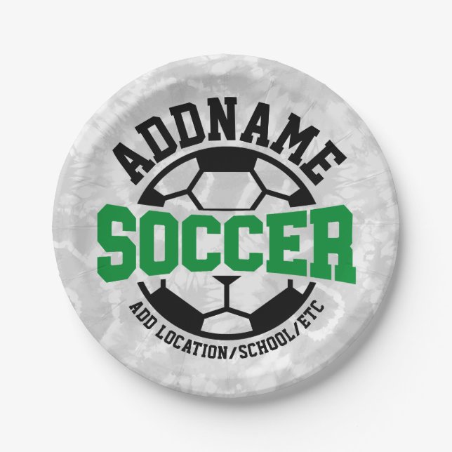 Personalized ADD NAME Soccer Player Team Tie-Dye Paper Plates (Front)