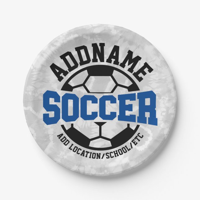 Personalized ADD NAME Soccer Player Team Tie-Dye Paper Plates (Front)