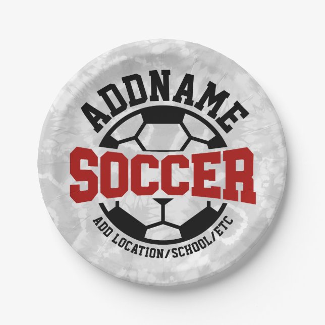Personalized ADD NAME Soccer Player Team Tie-Dye Paper Plates (Front)