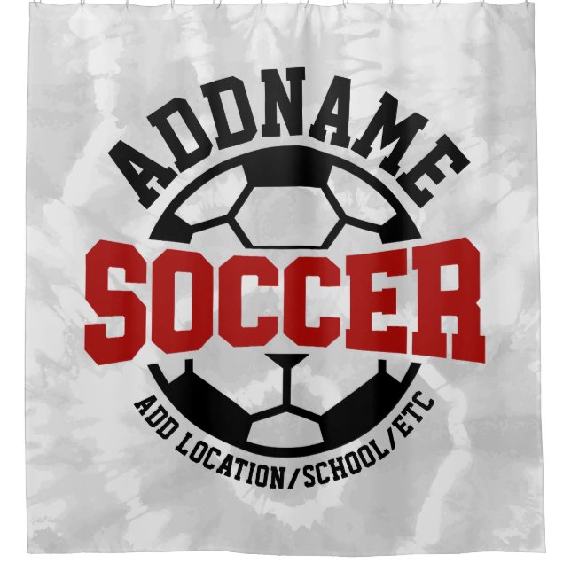 Personalized ADD NAME Soccer Player Team Tie-Dye Shower Curtain (Front)