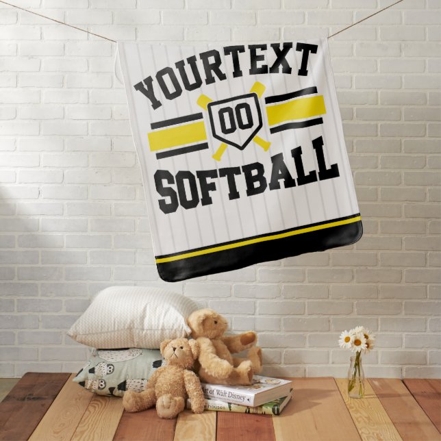 Personalized ADD NAME Softball Player Varsity Team Baby Blanket (In Situ)