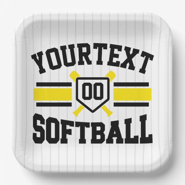 Personalized ADD NAME Softball Player Varsity Team Paper Plates (Front)