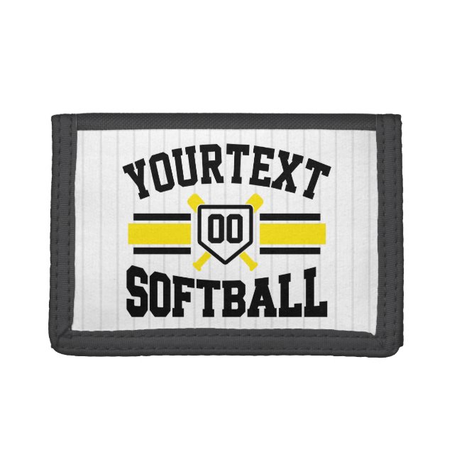 Personalized ADD NAME Softball Player Varsity Team Trifold Wallet (Front)