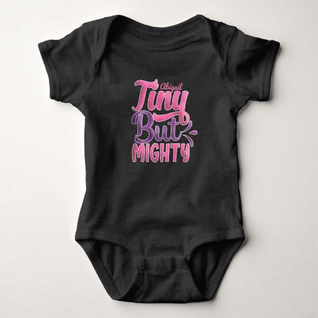 Personalized ADD NAME Tiny But Mighty Pink Purple Baby Bodysuit (Front)