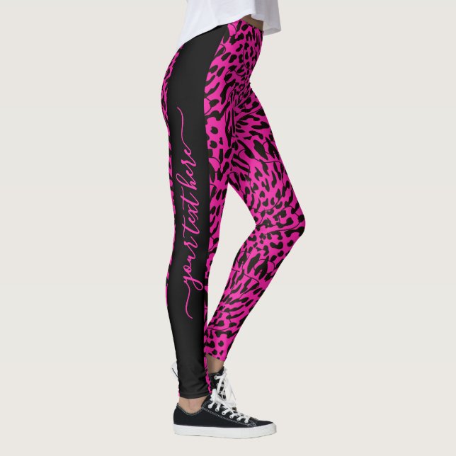 Personalized Add Text Hot Pink Leopard  Print Leggings (Right)