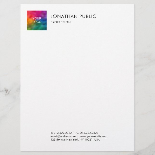 Personalized Add Your Business Company Logo Simple Letterhead (Front)