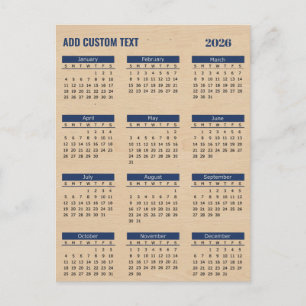 Personalized add your custom text 2026 Calendar Holiday Postcard