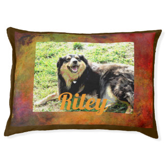 personalized add your dog photo burnt orange brown pet bed