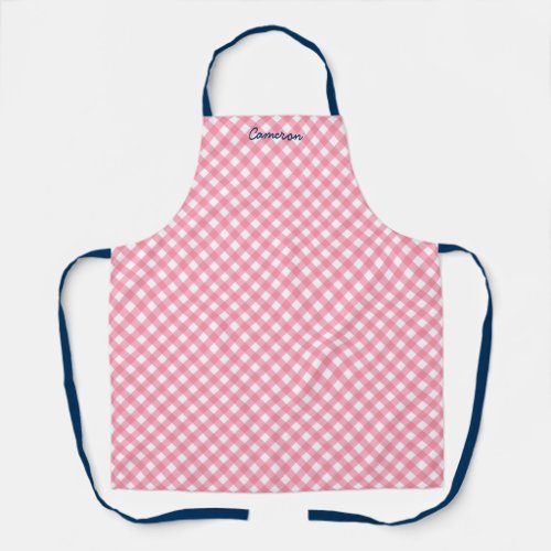 Personalized Add Your Name Baby Pink Gingham Apron
