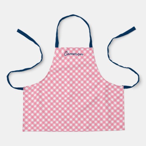 Personalized Add Your Name Baby Pink Gingham Kids Apron