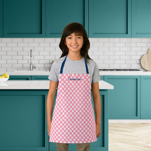 Personalized Add Your Name Baby Pink Gingham Kids Apron