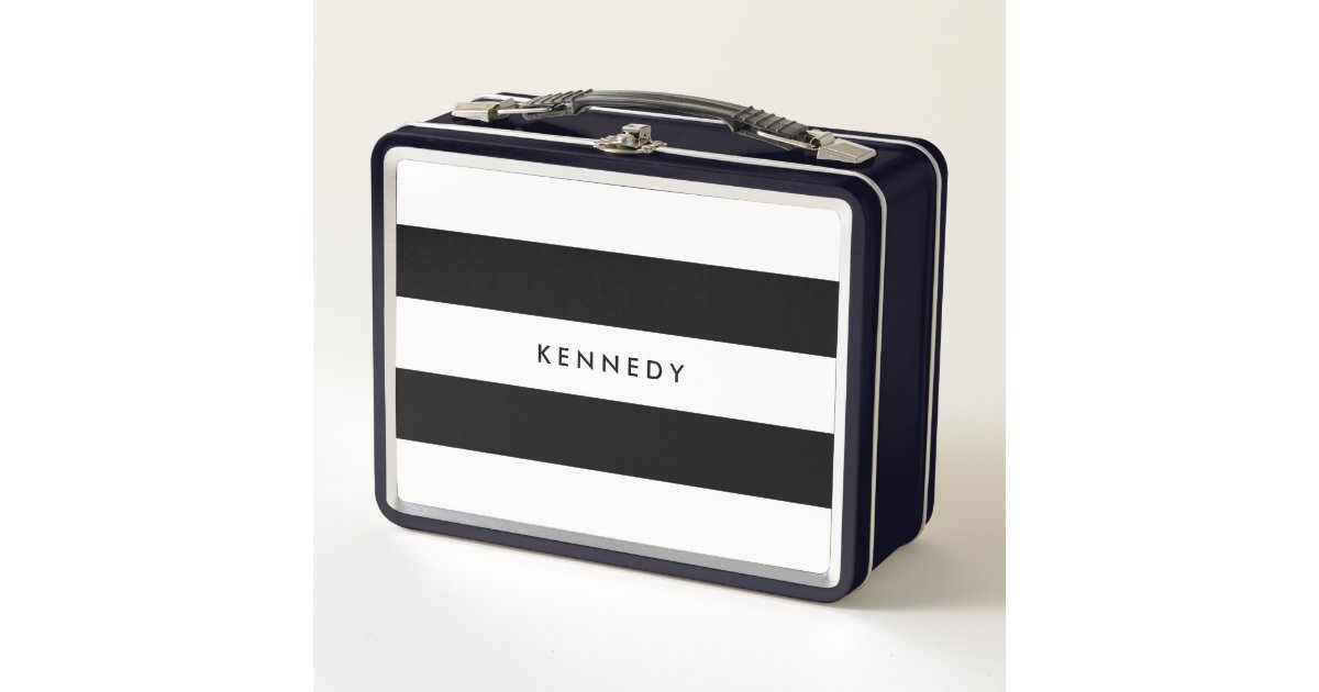 Personalized Add Your Name Black and White Stripes Metal Lunch Box | Zazzle