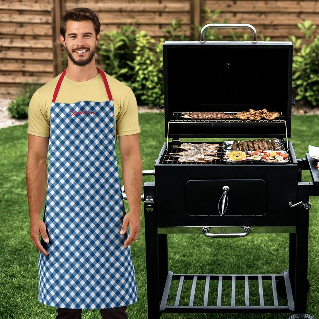 Personalized Add Your Name Blue Gingham Apron (Creator Uploaded)