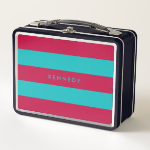 Personalized Add Your Name Editable Color Stripes Metal Lunch Box