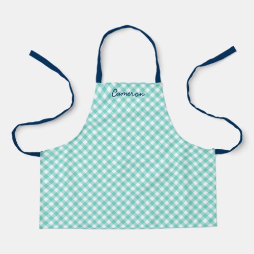 Personalized Add Your Name Mint Gingham Kids Apron