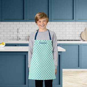Personalized Add Your Name Mint Gingham Kids Apron