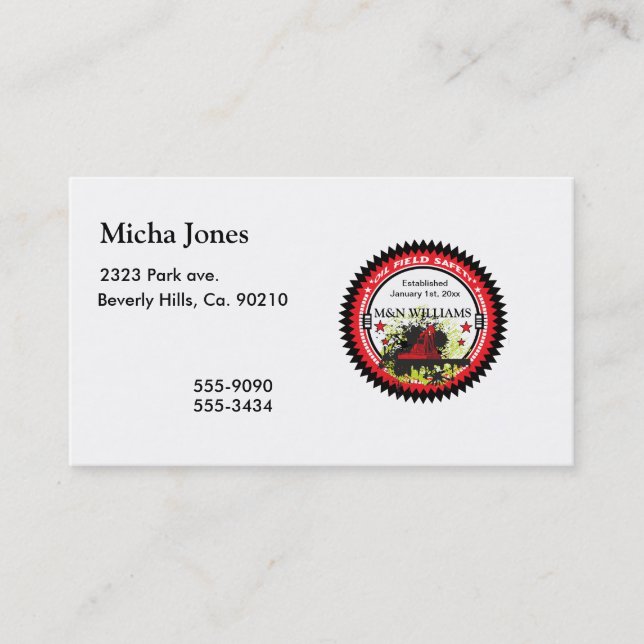 Personalized Add Your Name Oil Field Safety Logo Business Card (Front)