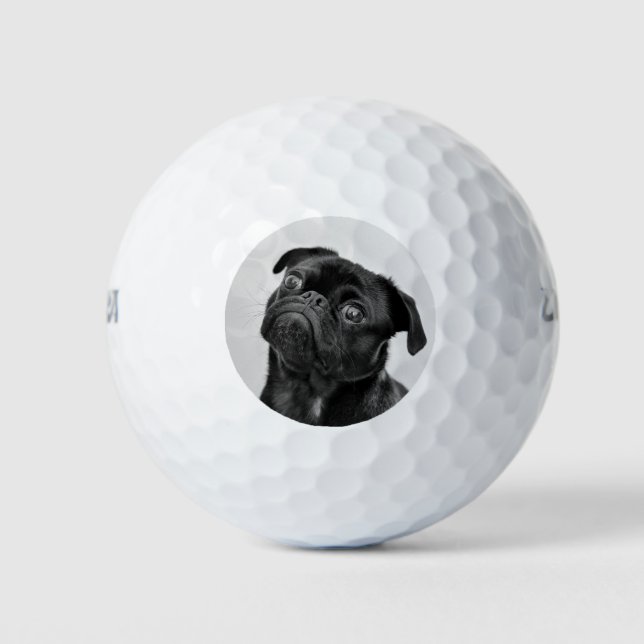 Personalized Add Your Photo Pug Dog Black White Golf Balls (Front)