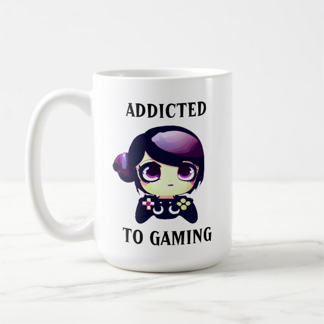 Personalized Addicted to Gaming Kawaii Girl Gamer Coffee Mug (Left)