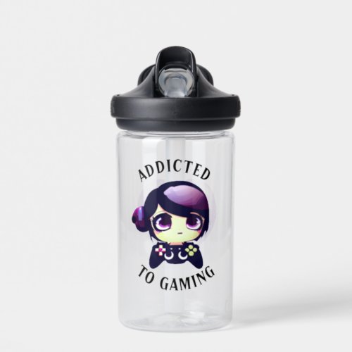 Personalized Addicted to Gaming Kawaii Girl Gamer Water Bottle