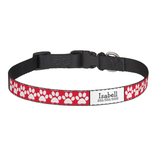 Personalized Address and Phone Number Pawprints Pet Collar | Zazzle