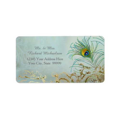 Personalized Address Elegant Peacock Feathers Art Label