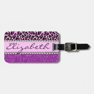 Personalized Address Purple Leopard Glitter Luggage Tag