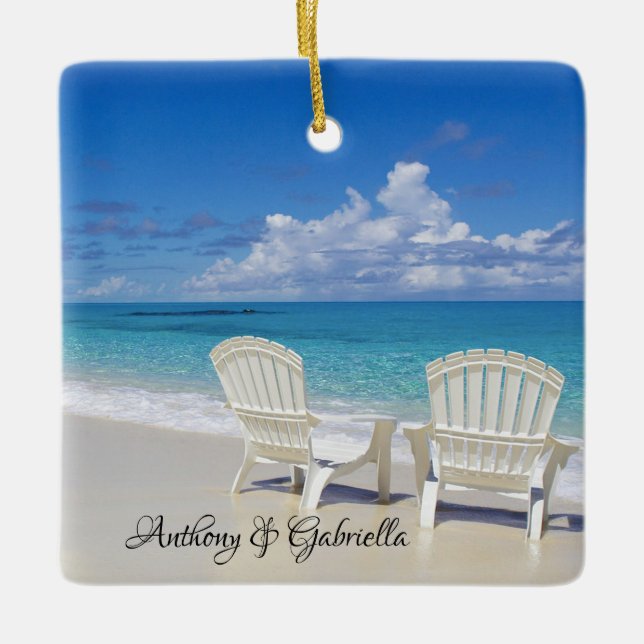 Personalized Adirondack Chairs in Sand Ornament (Front)