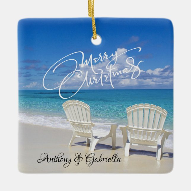 Personalized Adirondack Chairs in Sand Ornament (Front)