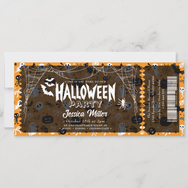 Personalized "Admit One" Invitation with Ghosts (Front)