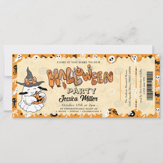 Personalized "Admit One" Invitation with Ghosts (Front)