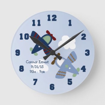 Personalized Adorable Airplanes Nursery Clock by Personalizedbydiane at Zazzle