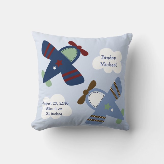 Personalized "Adorable Airplanes/Zoom Zoom" Pillow (Front)