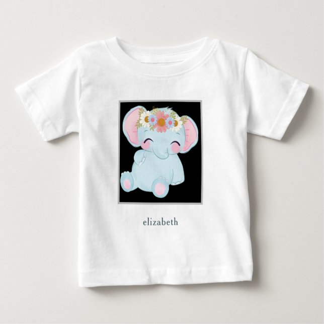Personalized Adorable Baby Elephant Baby T-Shirt (Front)
