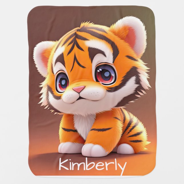Personalized Adorable Baby Tiger Baby Blanket (Front)