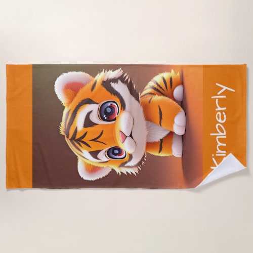 Personalized Adorable Baby Tiger Beach Towel