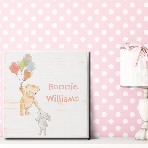 Personalized Adorable Bear and Bunny Wood Sign