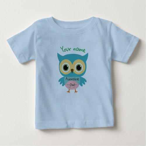 Personalized Adorable blue owl Baby T_Shirt