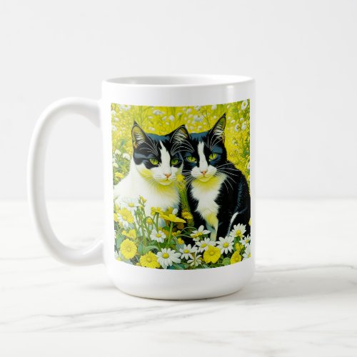 Personalized Adorable Cat in a field of Daisies  Coffee Mug