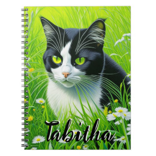 Personalized Adorable Cat in a field of Daisies Notebook
