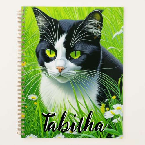 Personalized Adorable Cat in a field of Daisies  Planner
