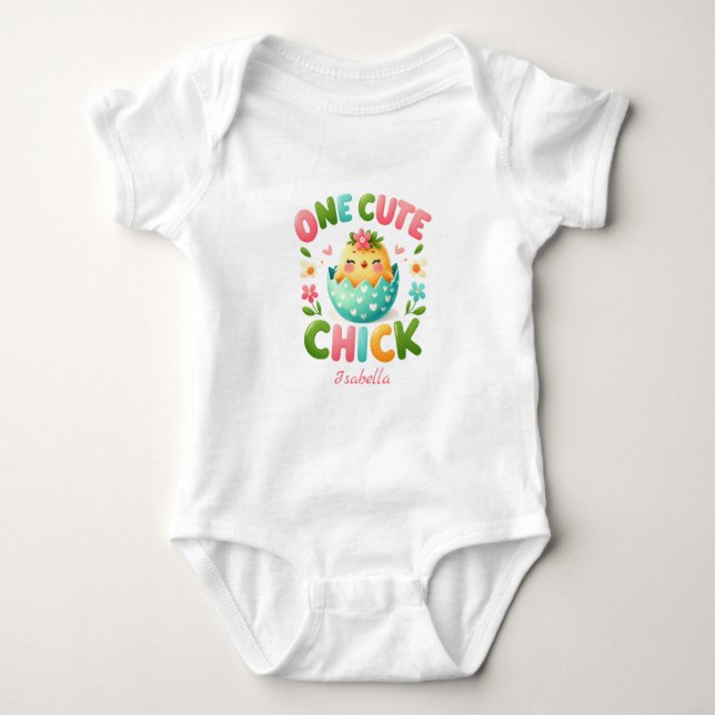 Personalized Adorable Chick Colorful Flowers Baby Bodysuit (Front)