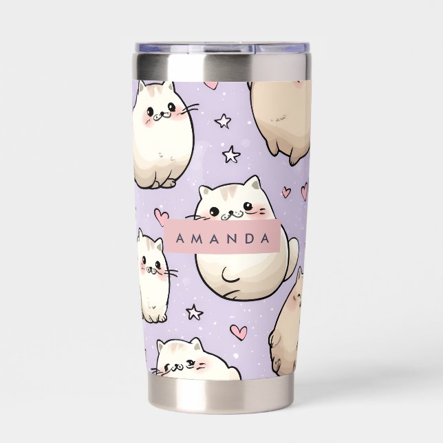Personalized Adorable Chubby Cat Pattern Insulated Tumbler (Front)