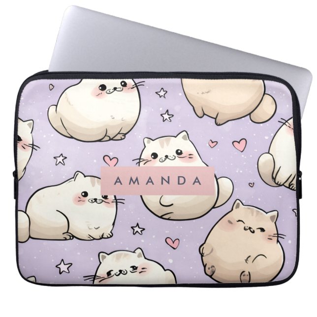 Personalized Adorable Chubby Cat Pattern Laptop Sleeve (Front)