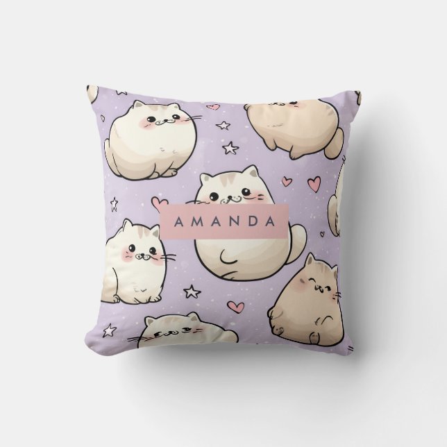 Personalized Adorable Chubby Cat Pattern Throw Pillow (Front)